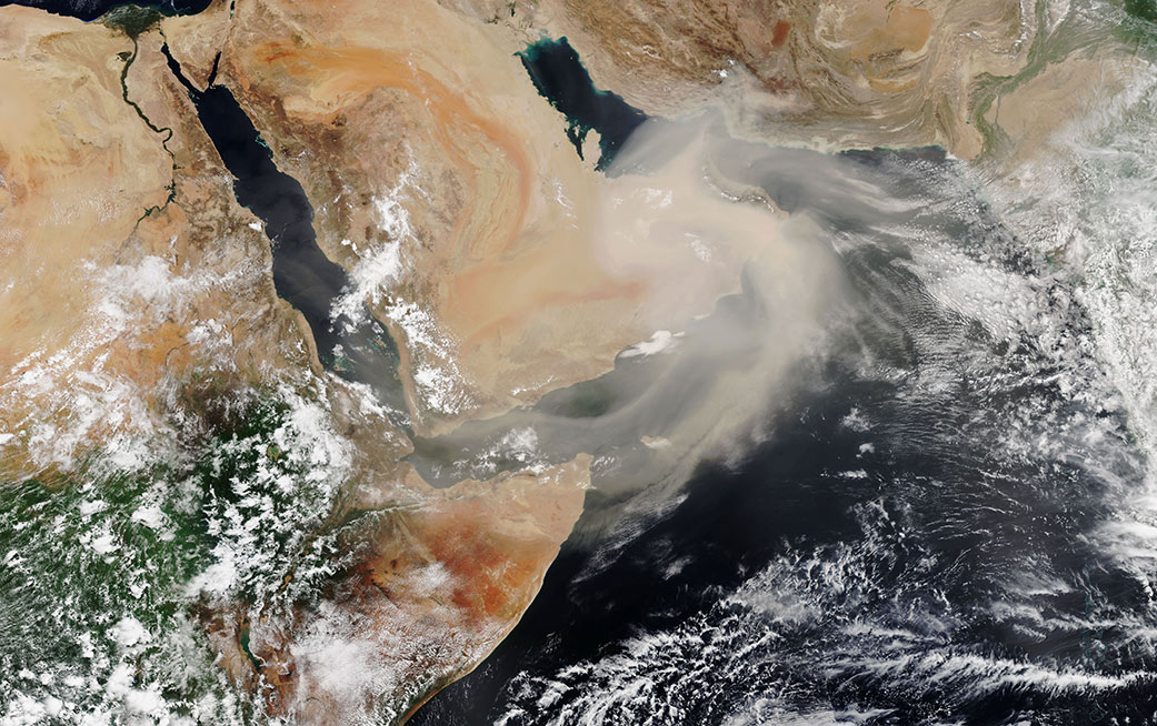 Dust swirls over the Arabian Peninsula