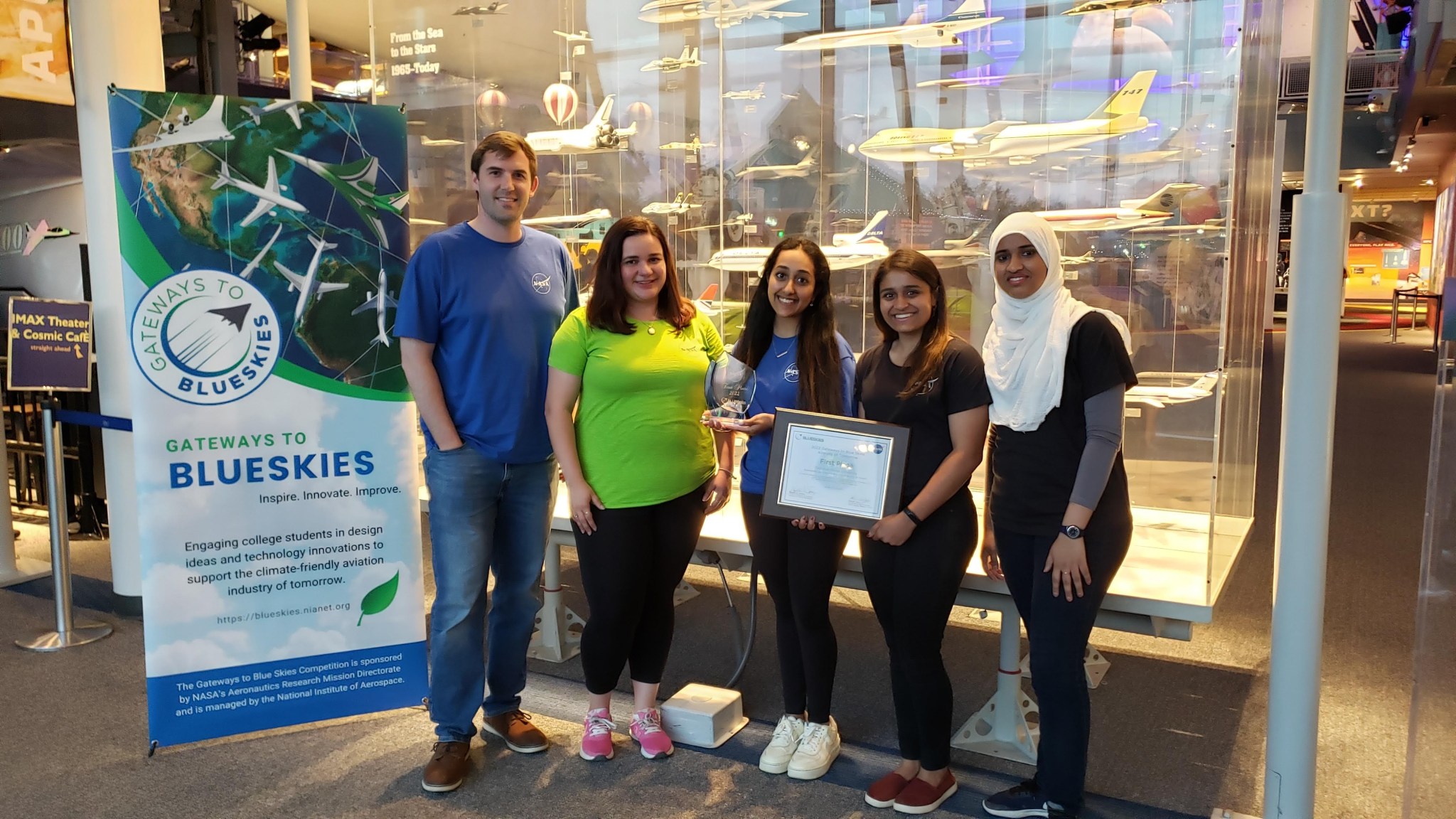 Group photo of the Blue Skies Aeronautics Competition winners from Carnegie Mellon University.