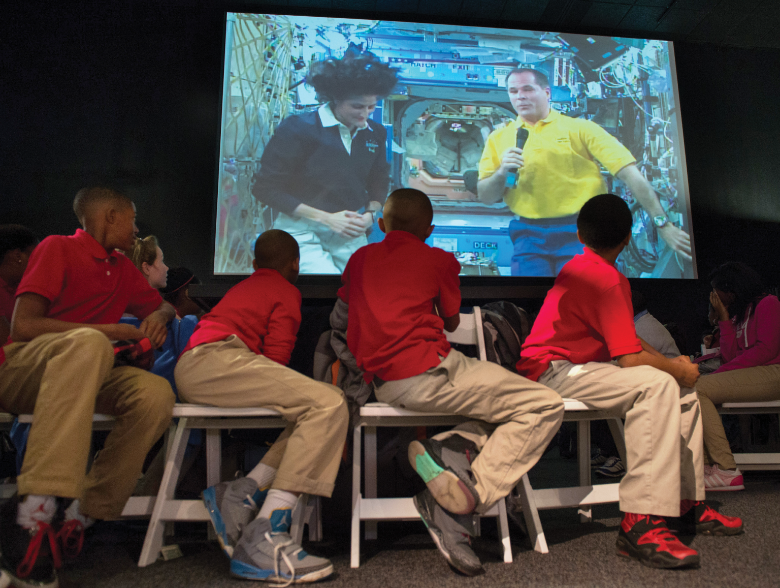 image of students speaking with astronauts aboard the space station