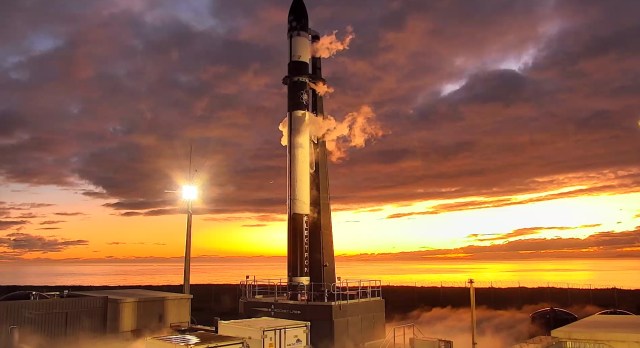 Rocket Lab?s Electron rocket sits on the pad at the company?s Launch Complex 1 in New Zealand for wet dress rehearsal ahead of the CAPSTONE launch.