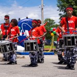 Members of the Huntsville Community Drumline add a festive beat to Marshall’s Juneteenth festival.