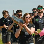 Team members from the University of North Carolina at Charlotte carry their rocket to the launch area near Marshall on April 23.