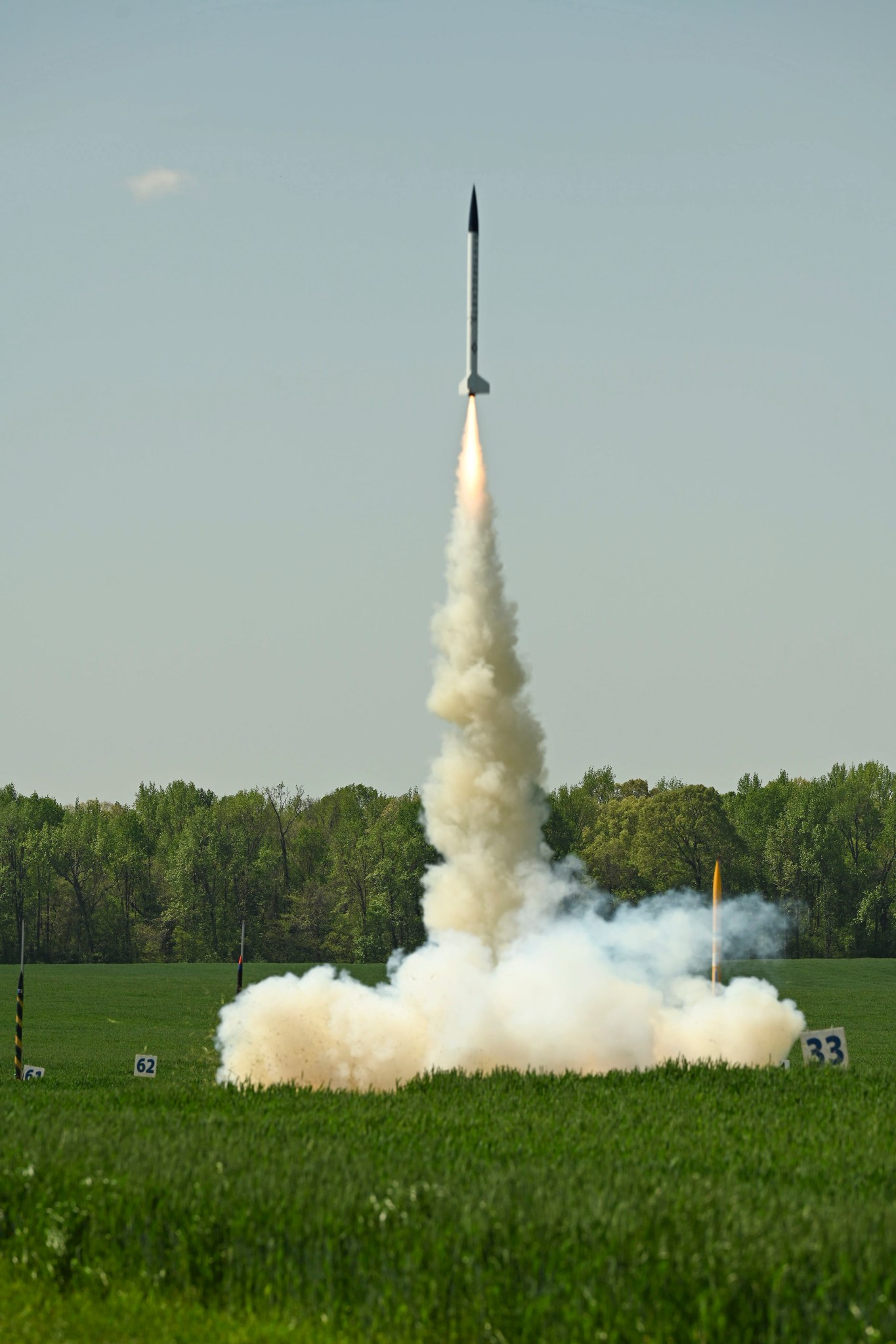 A rocket takes flight during the 2022 NASA Student Launch competition.
