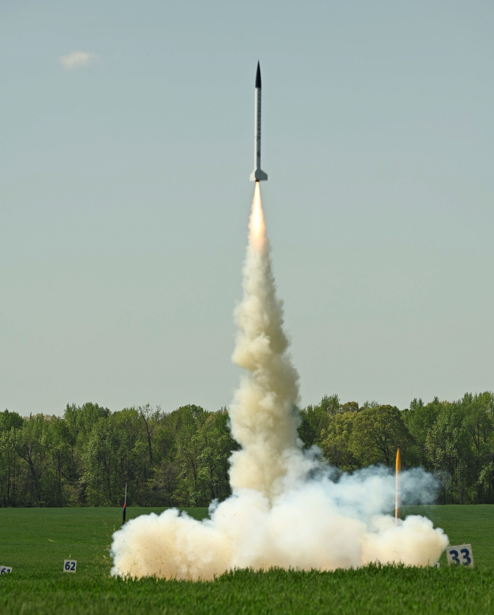 A rocket takes to the sky during the 2022 NASA Student Launch competition April 23 near Marshall. 