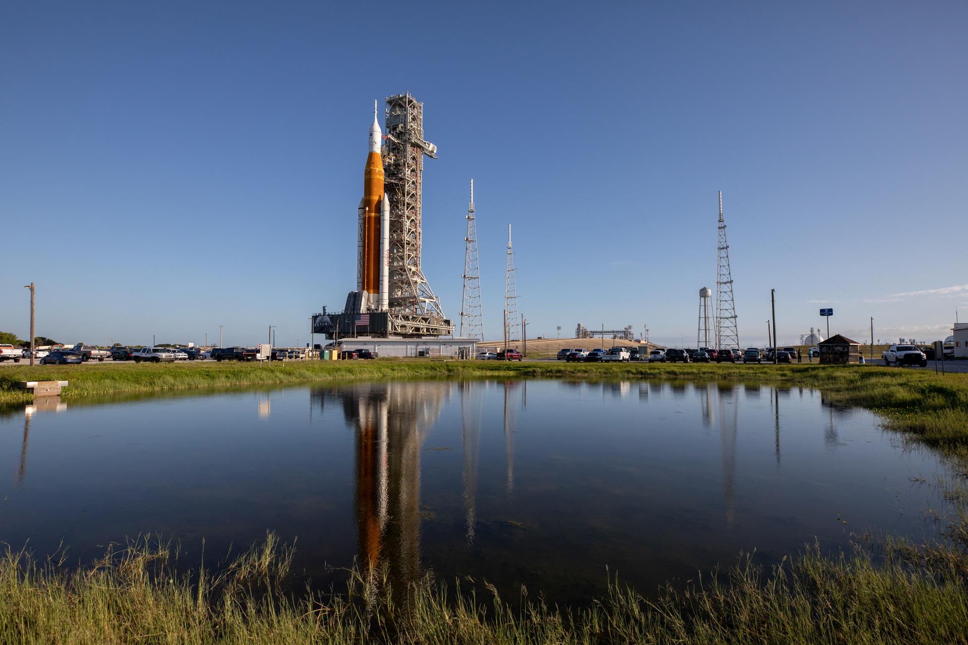 NASA’s Artemis I Moon rocke approaches Launch Pad 39B at the agency’s Kennedy Space Center on June 6.