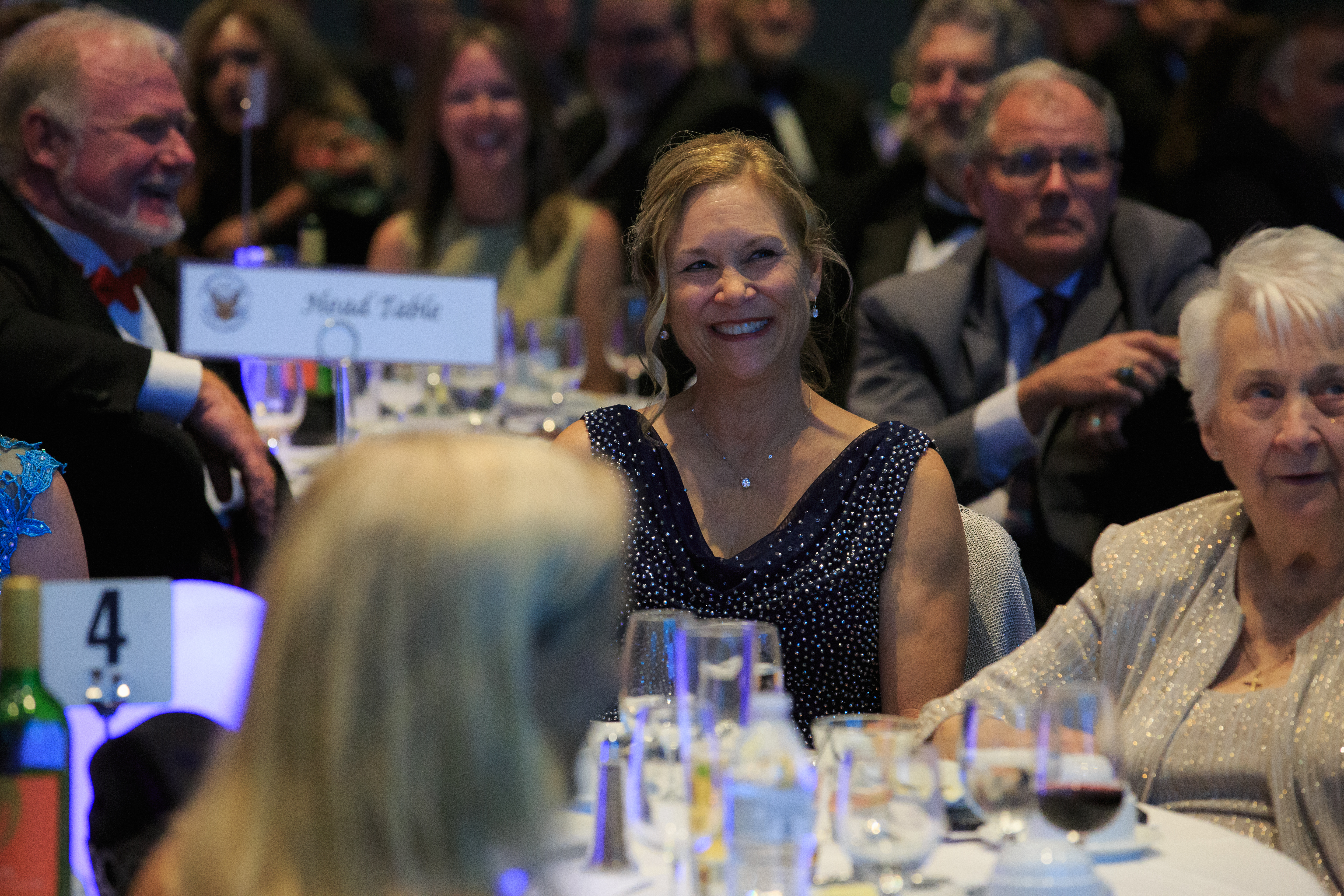 Kennedy Space Center Director Janet Petro sits in the audience at an awards ceremony held at the Florida spaceport's visitor complex on June 24, 2022, where she was honored with the Dr. Kurt H. Debus Award.