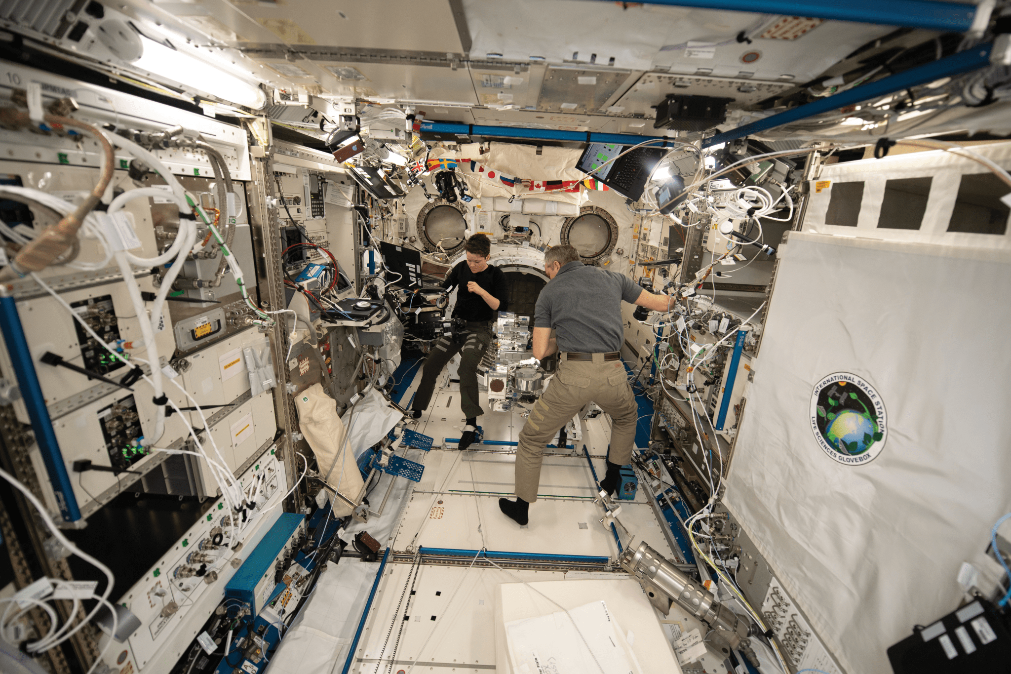 image of astronauts installing experiment hardware