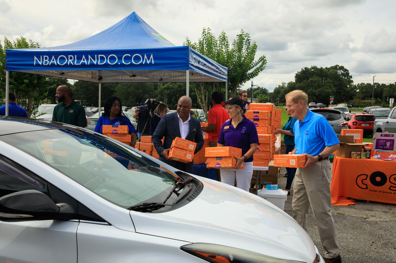 NASA Administrator Bill Nelson helped kick off a new initiative to deliver food and hands-on science, technology, engineering, and math kits, called Learning Lunchboxes, at New Beginnings Church – The Gathering Place in Orlando, Florida on Friday, June 3.
