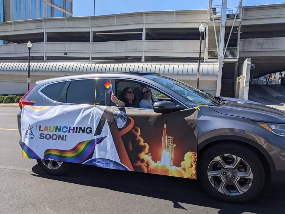 Members of Marshall’s Out and Allied employee resource group take part in the 2021 Rocket City Pride Fest.