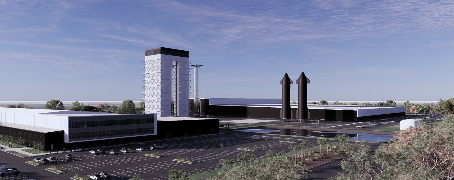 This rendering depicts the future HangarX site on Roberts Road at NASA’s Kennedy Space Center in Florida. 