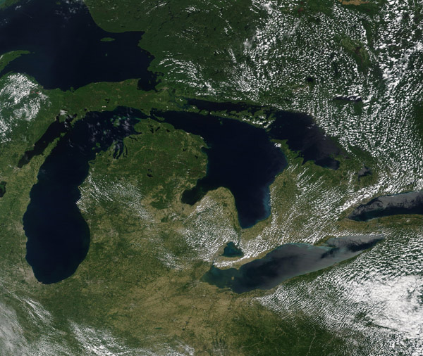 satellite image of the Great Lakes in the U.S.