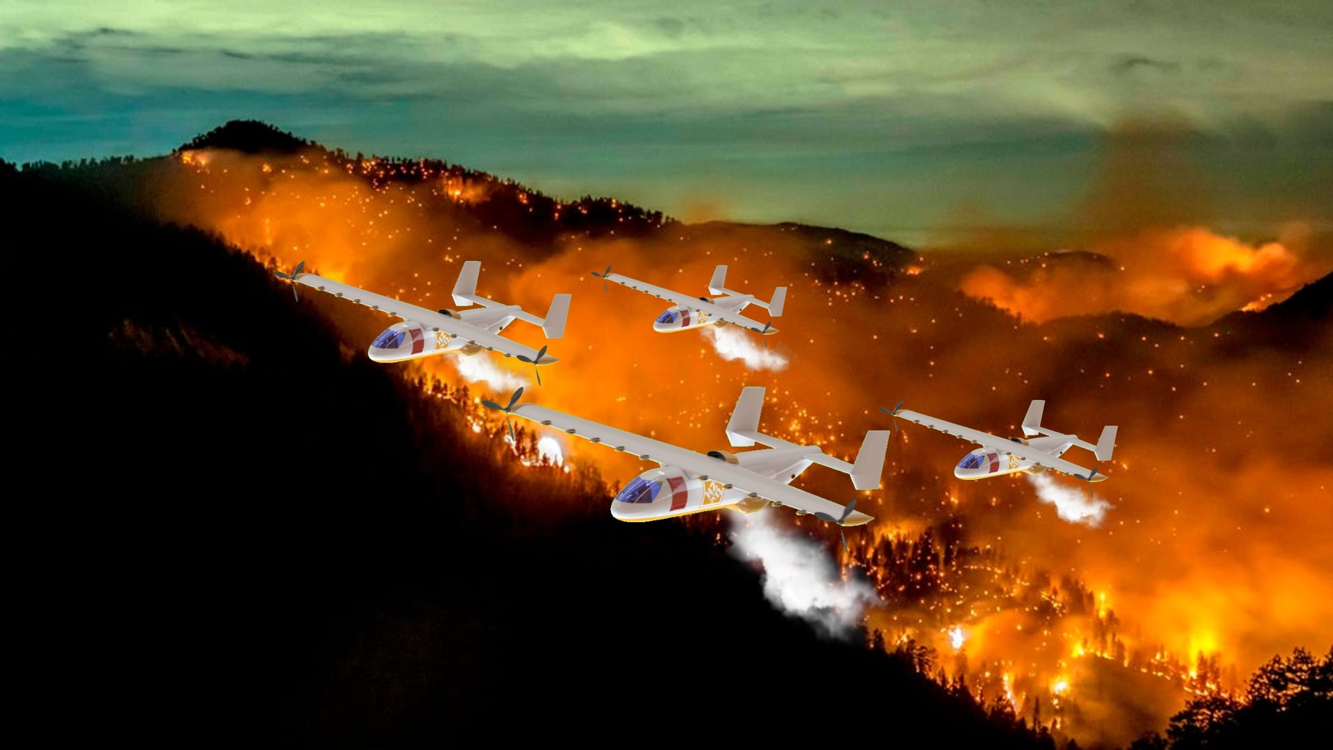 Artist illustration of the WATR RAM Concept putting out wild fires.