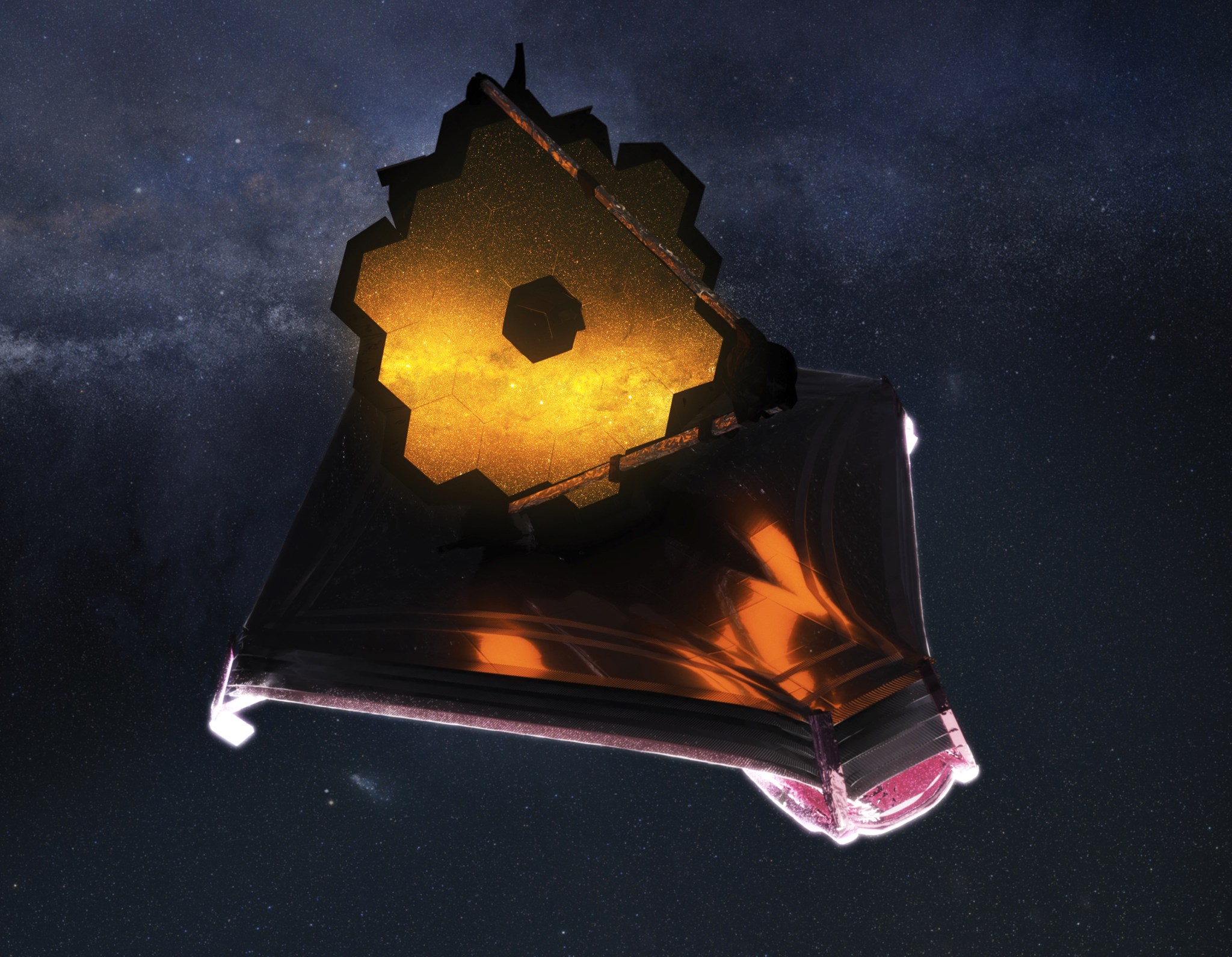 This illustration depicts NASA’s James Webb Space Telescope – the largest, most powerful, and most complex space science telescope ever built – fully unfolded in space.
