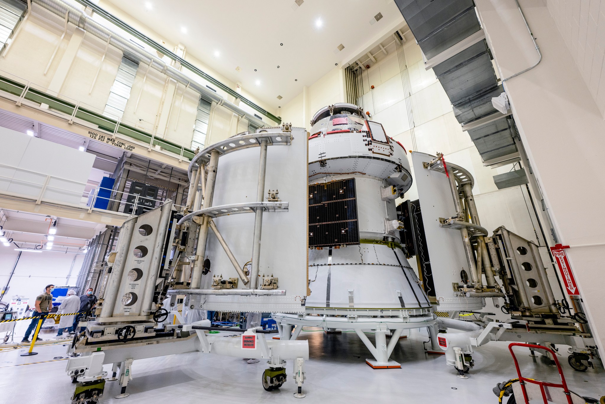 The Orion spacecraft inside Kennedy Space Center's Operations and Checkout Building