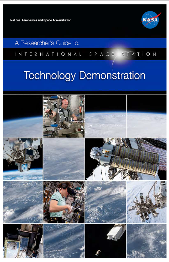 collage of images showing astronauts working with new technologies inside the station and installing hardware outside of the station during a spacewalk