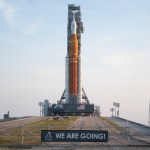 NASA’s Space Launch System (SLS) rocket with the Orion spacecraft aboard is seen atop a mobile launcher at Launch Pad 39B, Wednesday, Aug. 17, 2022, after being rolled out to the launch pad at NASA’s Kennedy Space Center in Florida.