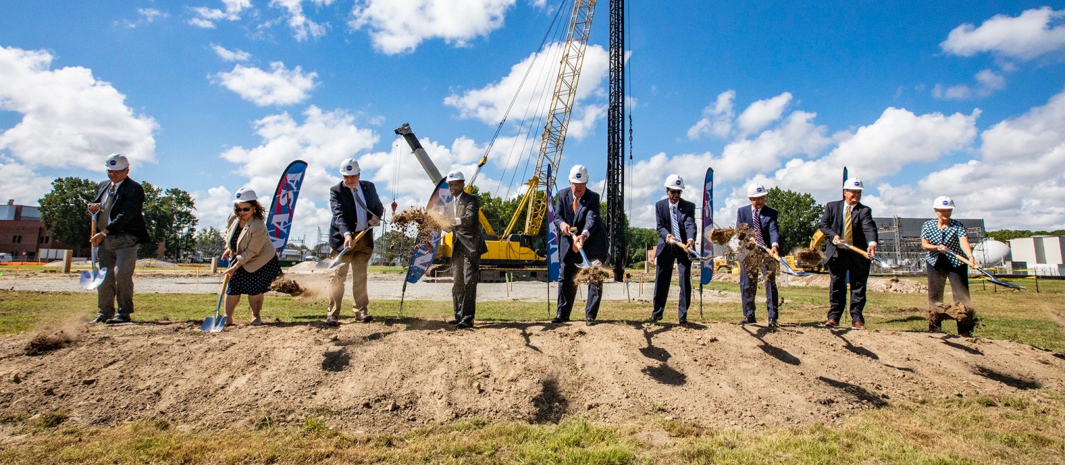 This is a photo of a group of people breaking ground at the Flight Dynamics Research Facility at NASA Langley, Hampton, Virginia on August 17, 2022.
