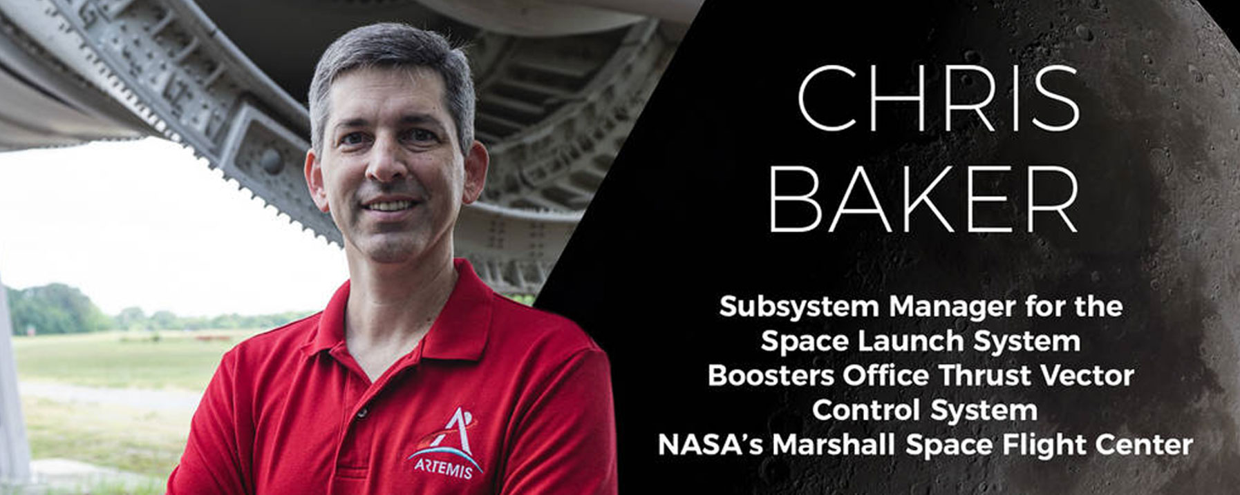 Photo of Chris Baker the Subsystem Manager for the Space Launch System Boosters Office Thrust Vector Control System at NASA's Marshall Space Flight Center.