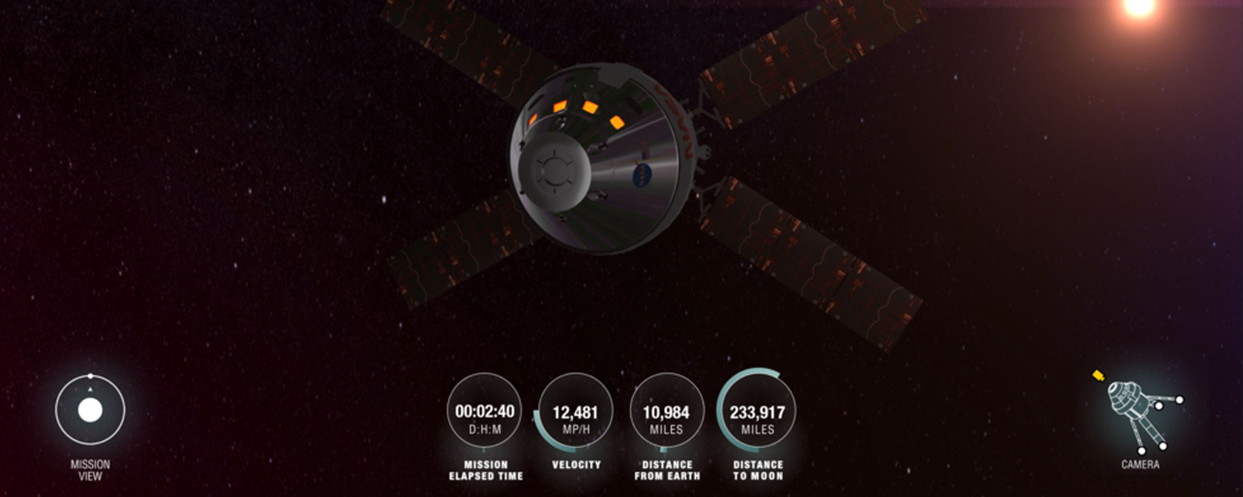 Using AROW, almost anyone with internet access can pinpoint where Orion is and track its distance from the Earth, distance from the Moon, mission duration, and more.
