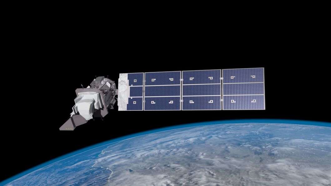 Artist's conception of the Landsat 9 spacecraft, the ninth satellite launched in the long-running Landsat program, high above the U.S.