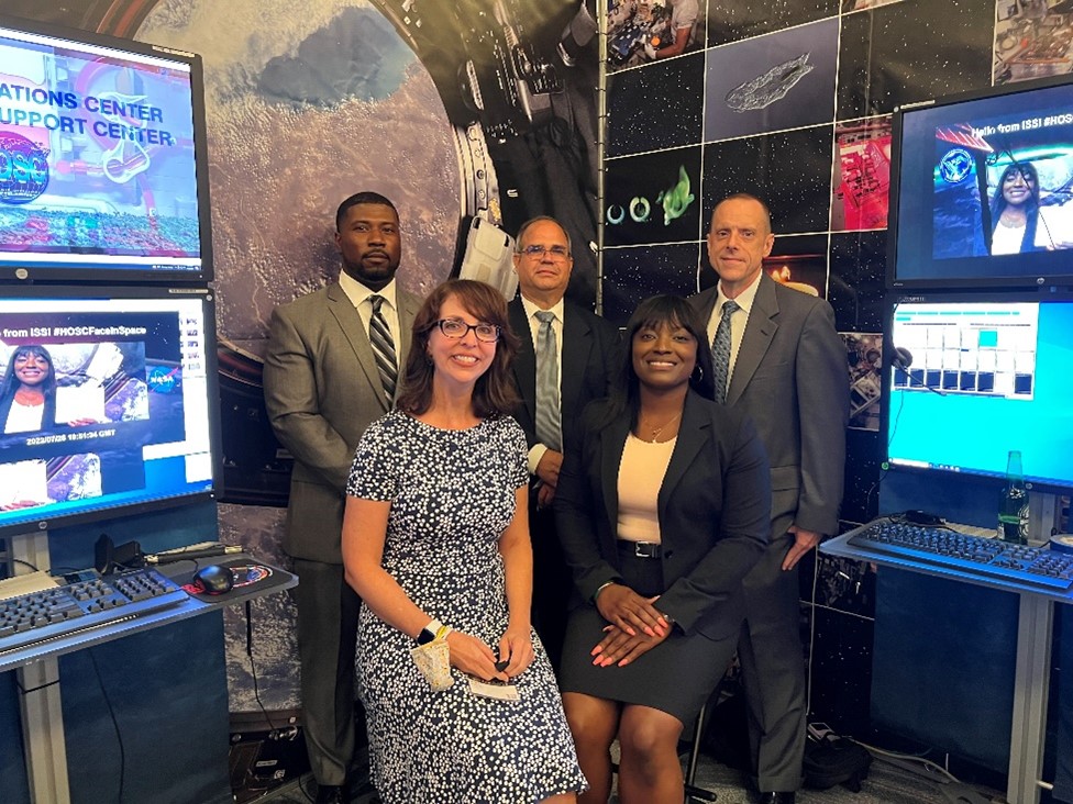 Five Marshall employees from the Human Exploration Development & Operations Office’s Payload Mission Operations Division pictured in the NASA booth at the 11th annual International Space Station Research and Development Conference. 
