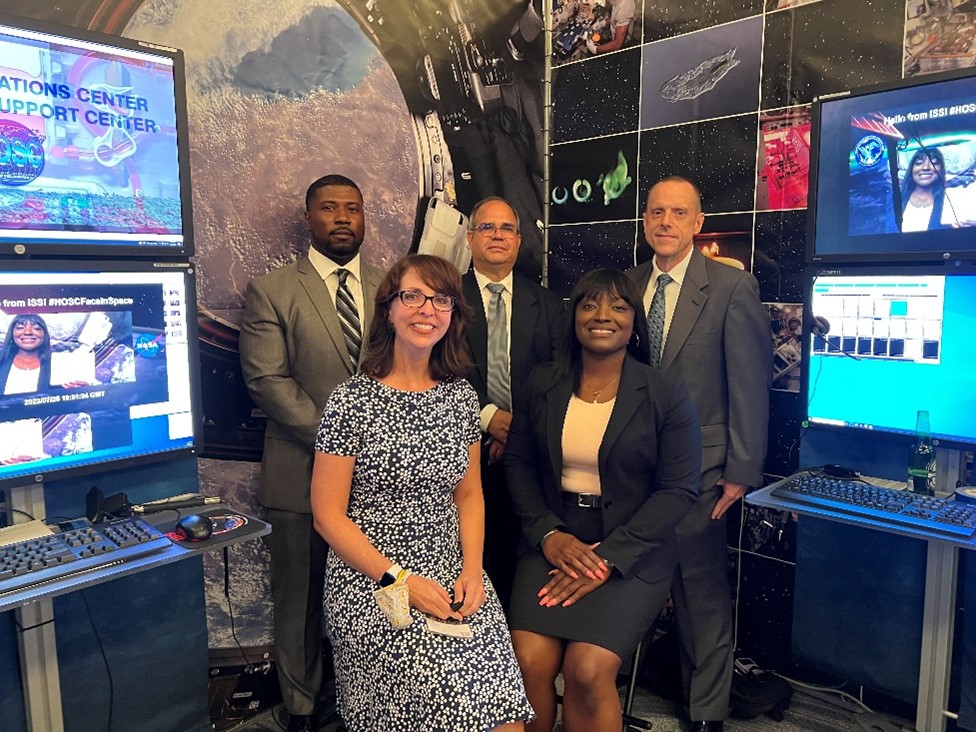 Five Marshall employees from the Human Exploration Development & Operations Office’s Payload Mission Operations Division pictured in the NASA booth at the 11th annual International Space Station Research and Development Conference.