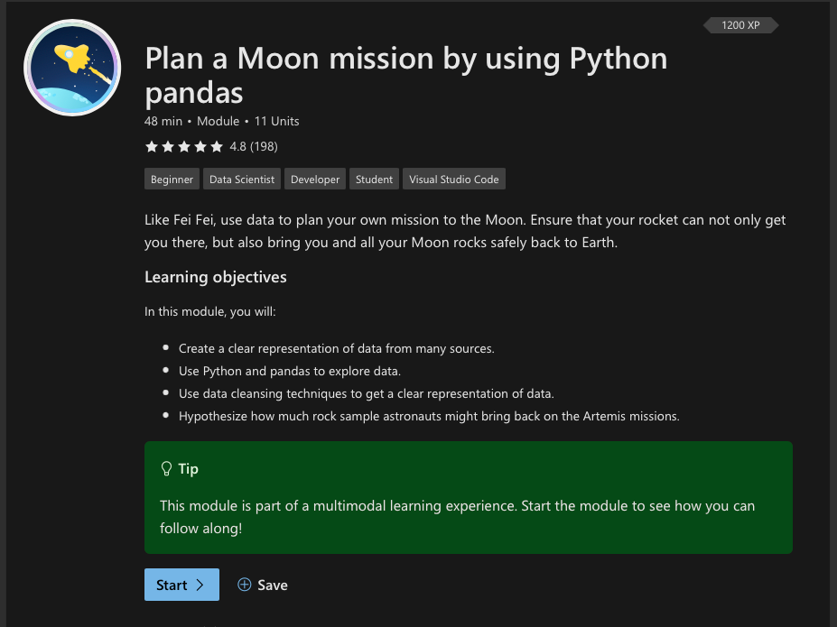 Screen grab of Microsoft Learn.