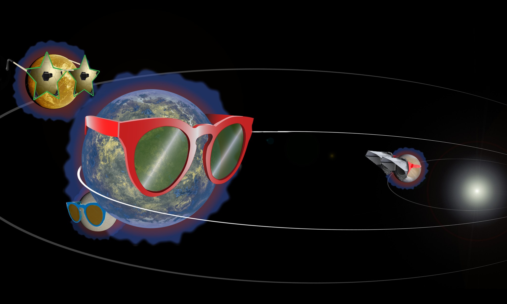 Cartoon illustrating planetary photobombing concept
