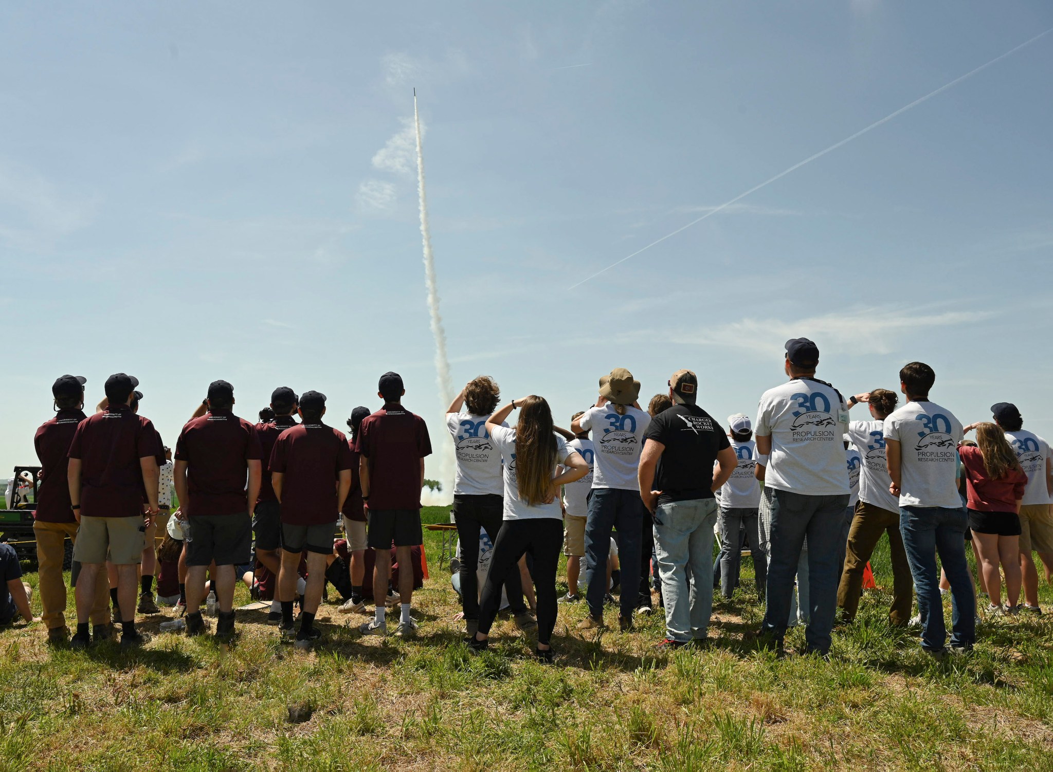 Student teams view a rocket launch during the 2022 NASA Student Launch Challenge at Bragg Farms, near NASA’s Marshall Space Flight Center, in Huntsville. 