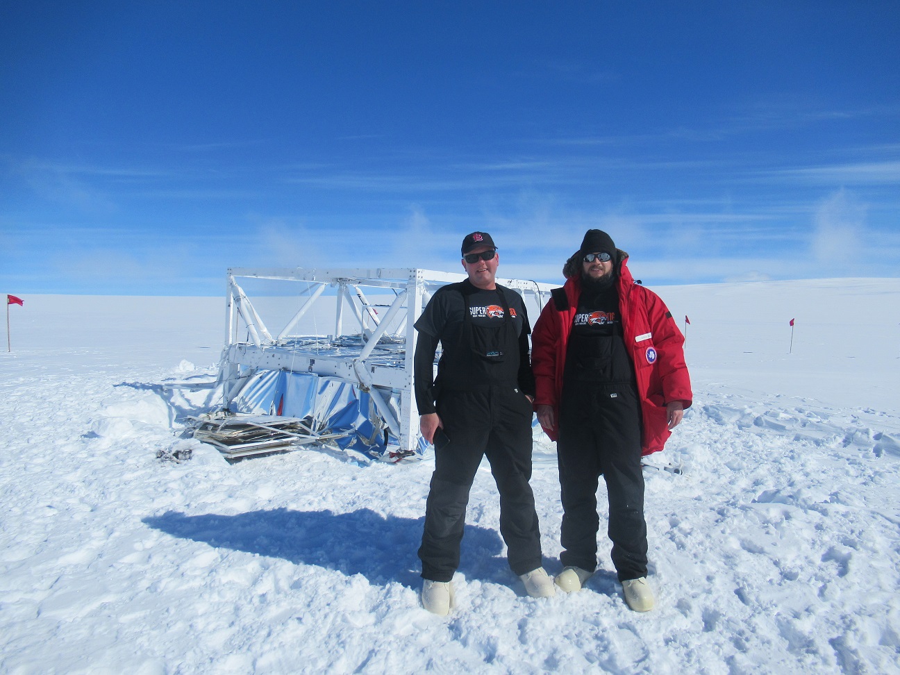 Brian Rauch (left), principal investigator of the TIGERISS mission concept, and Richard Bose, senior research engineer at Washington University in St. Louis, are seen in Antarctica on January 8, 2019