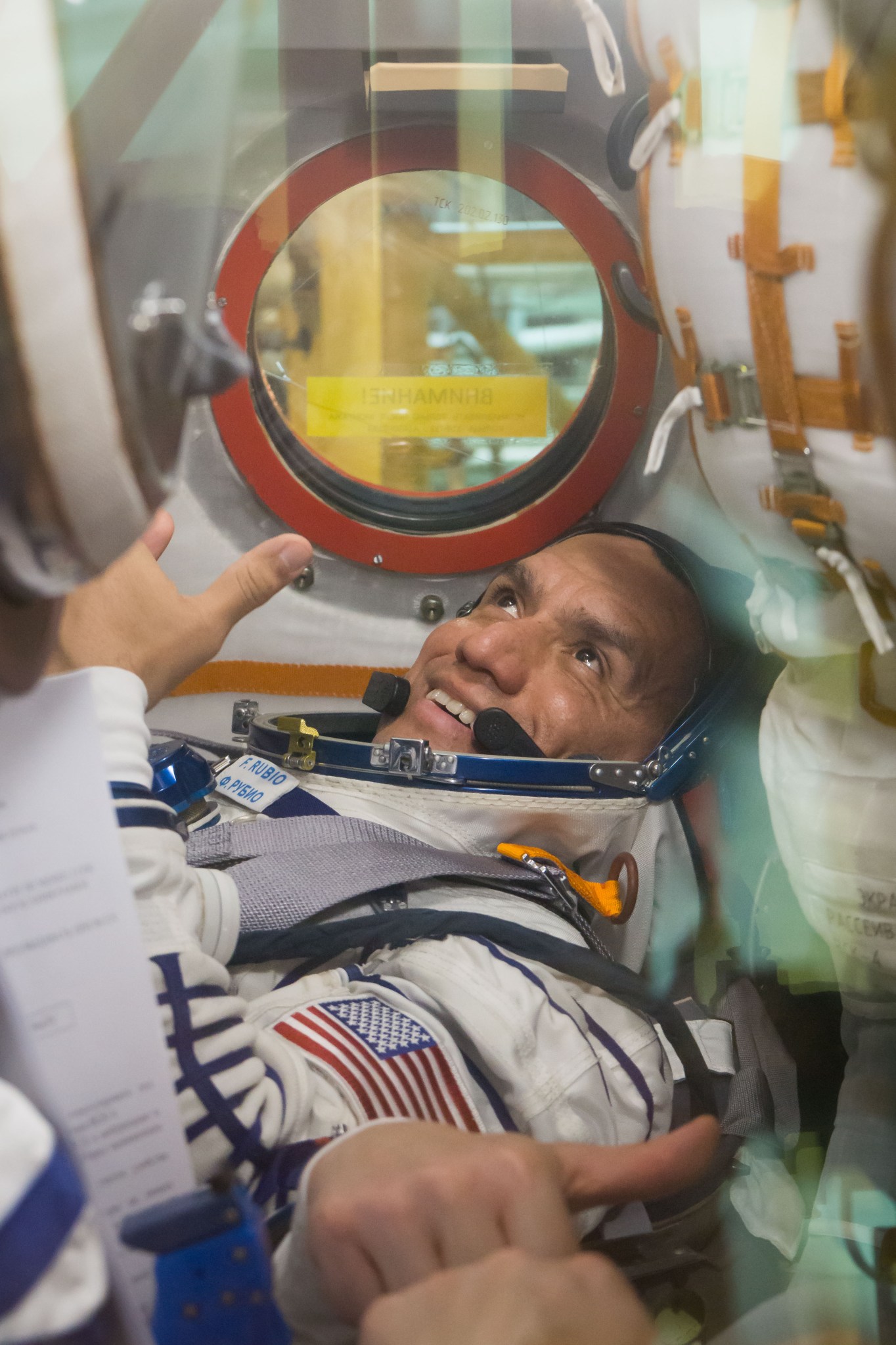 At the Baikonur Cosmodrome in Kazakhstan, NASA astronaut Frank Rubio performs preflight checkouts in the Soyuz MS-22 spacecraft.