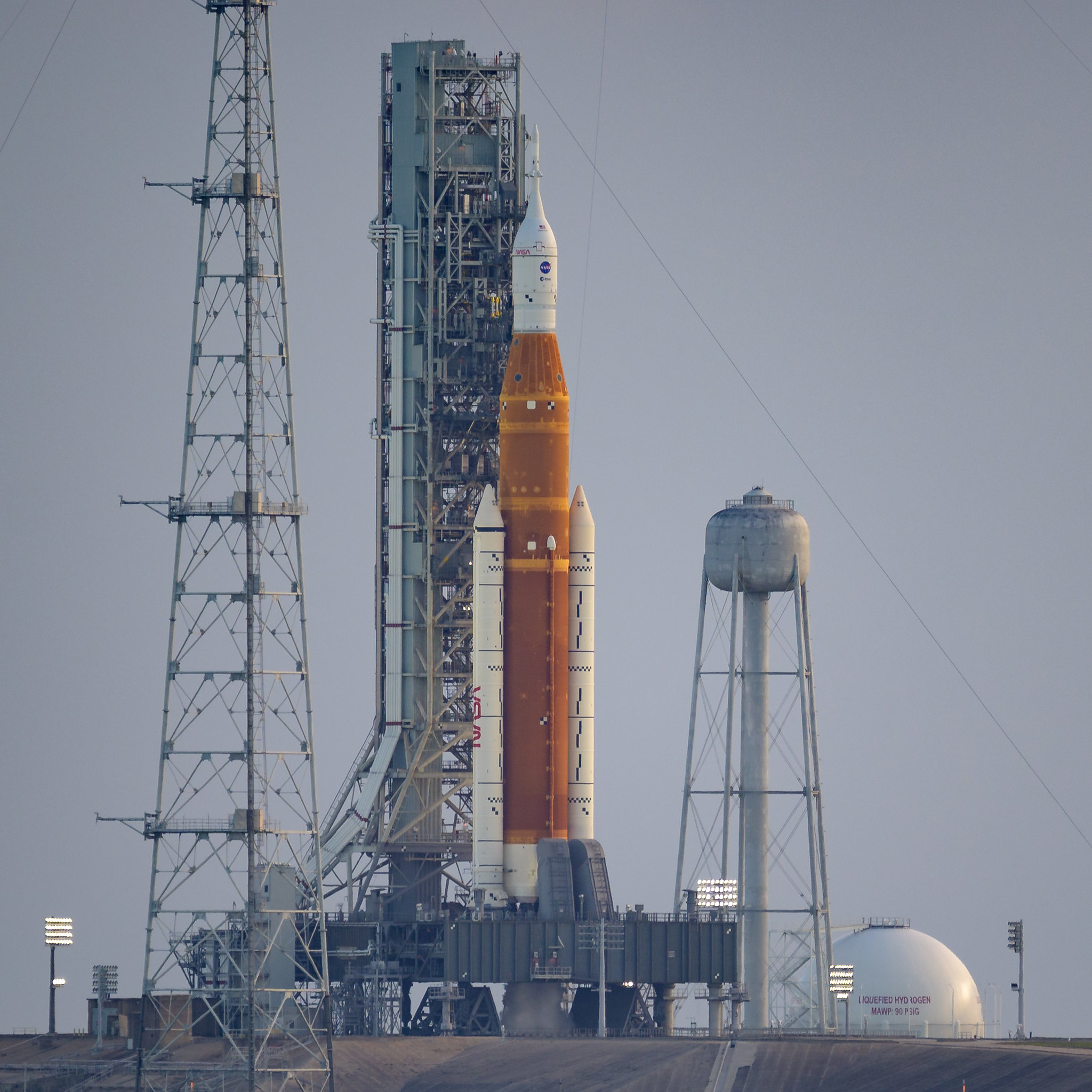 
NASA’s Space Launch System rocket with the Orion spacecraft aboard is seen atop a mobile launcher at Launch Pad 39B on September 3, 2022, at NASA’s Kennedy Space Center in Florida.

