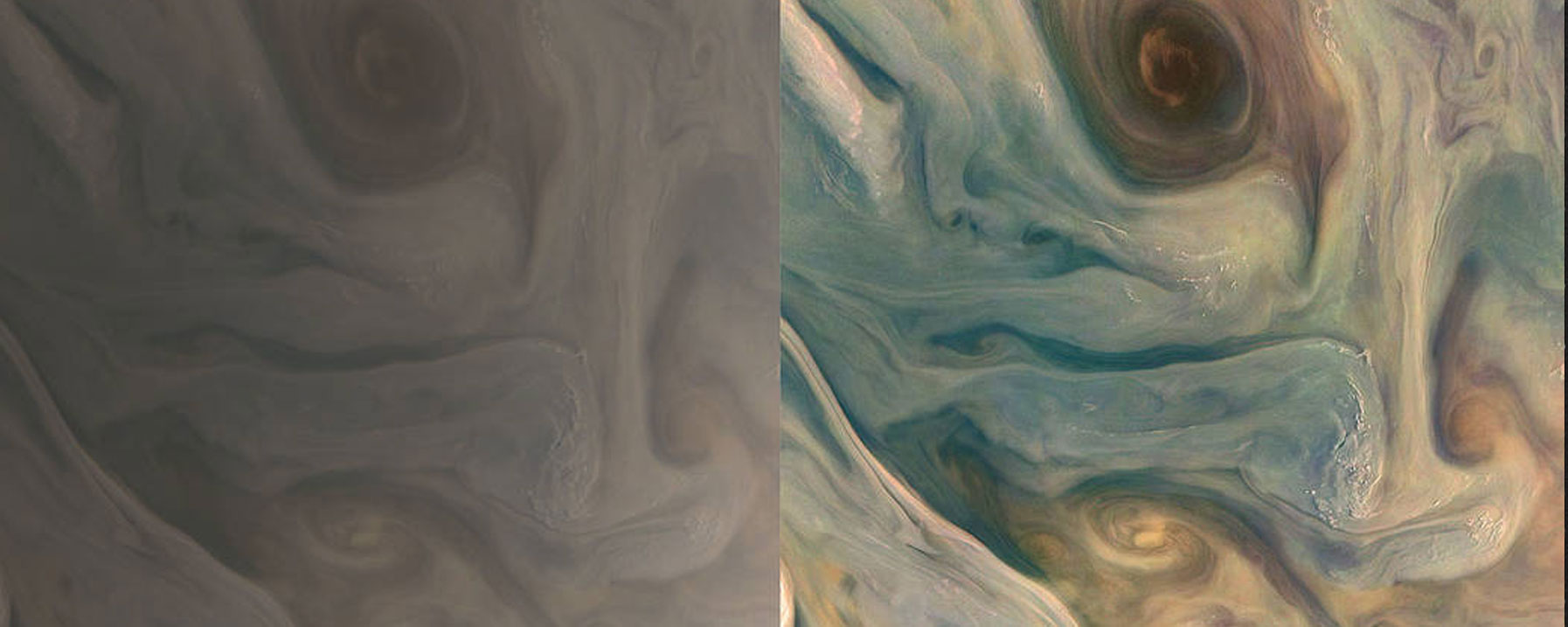 NASA’s Juno spacecraft observed the complex colors and structure of Jupiter’s clouds as it completed its 43rd close flyby of the giant planet on July 5, 2022.