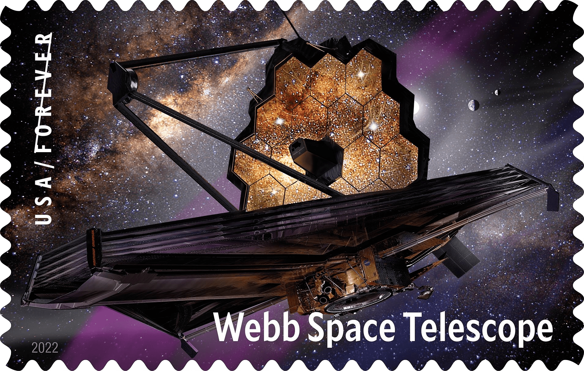 The U.S. Postal Service will issue a stamp highlighting NASA’s James Webb Space Telescope on Sept. 8, 2022.