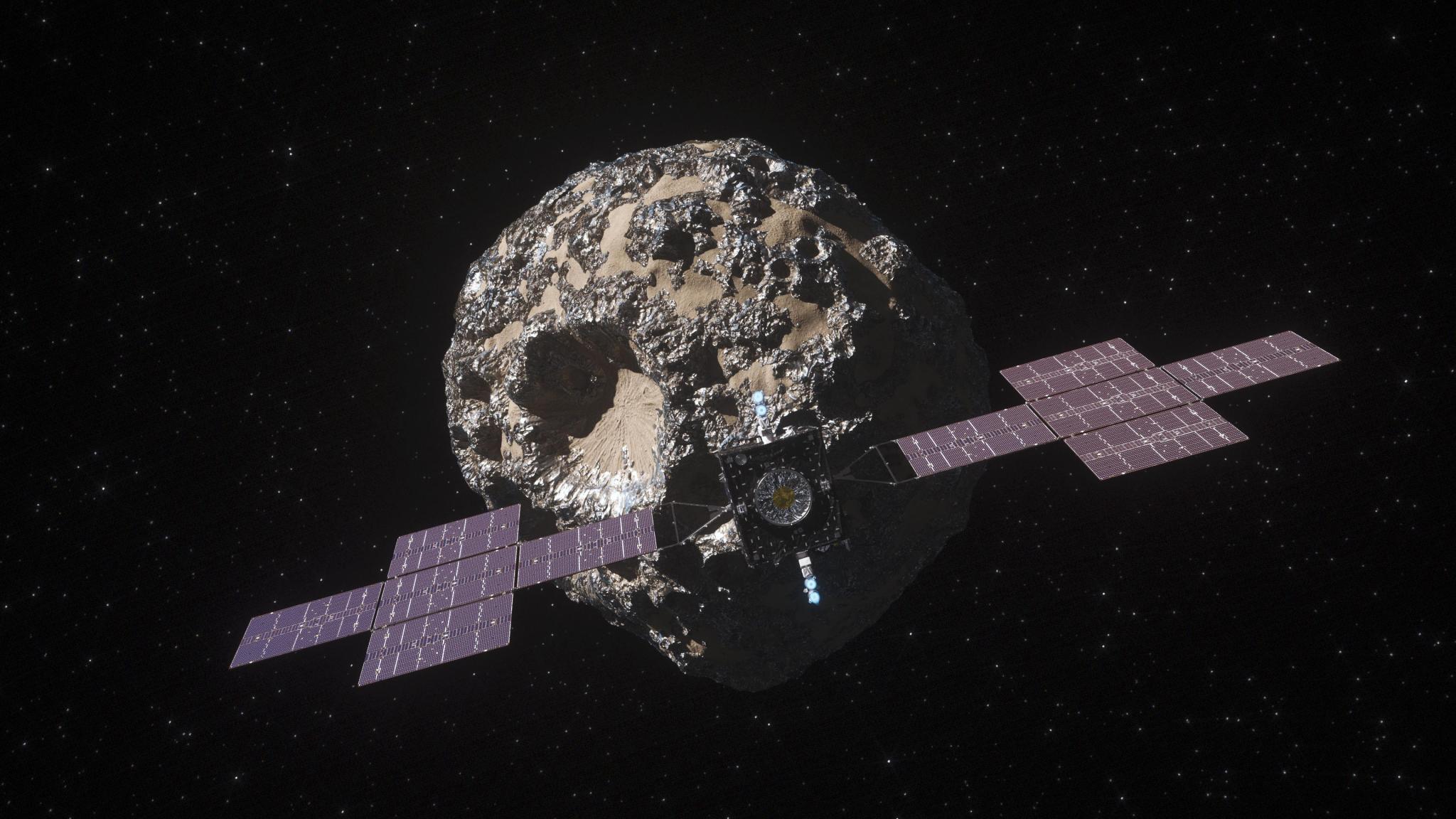 This illustration, updated in April 2022, depicts NASA's Psyche spacecraft.