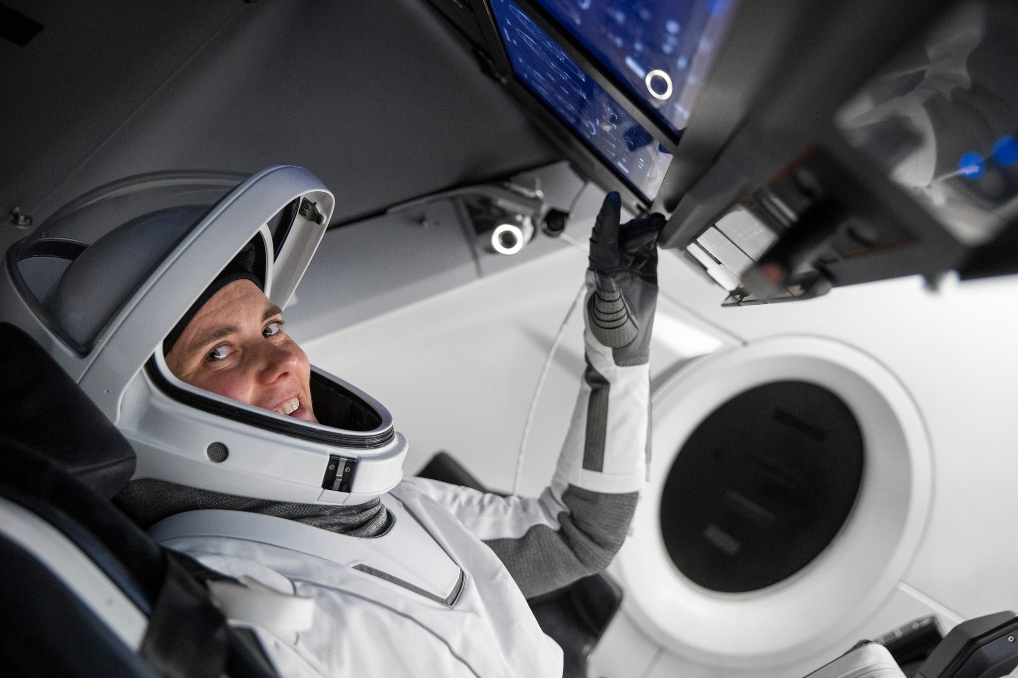 SpaceX Crew-5 Mission Specialist Anna Kikina from Roscosmos is pictured during a Crew Dragon cockpit training session at SpaceX headquarters in Hawthorne, California.
