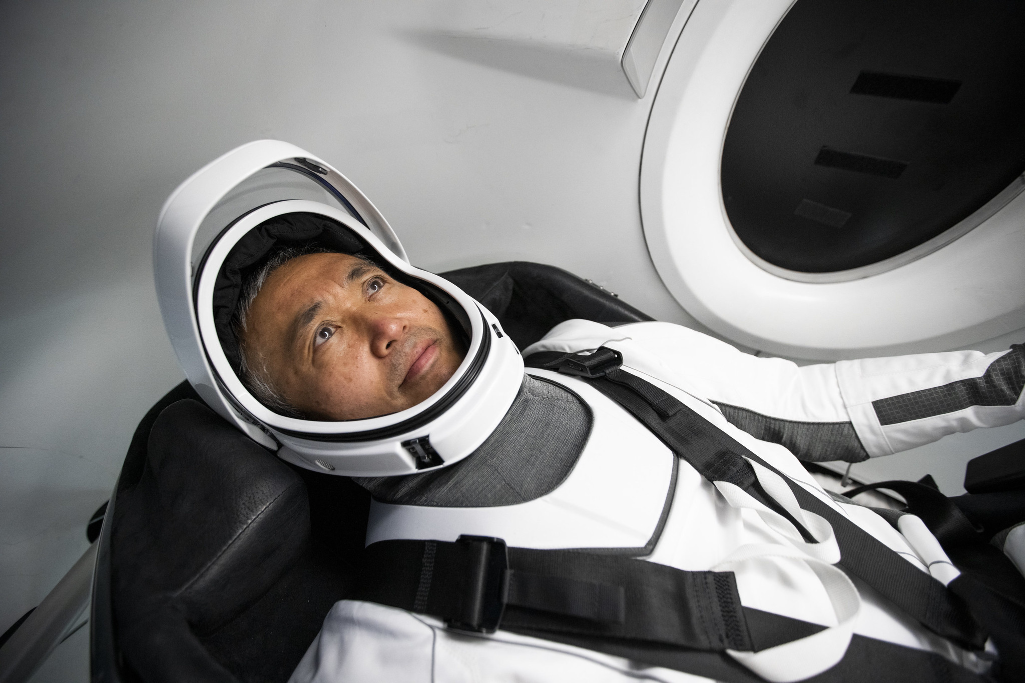 SpaceX Crew-5 Mission Specialist Koichi Wakata from the Japan Aerospace Exploration Agency (JAXA) is pictured during a Crew Dragon cockpit training session at SpaceX headquarters in Hawthorne, California.