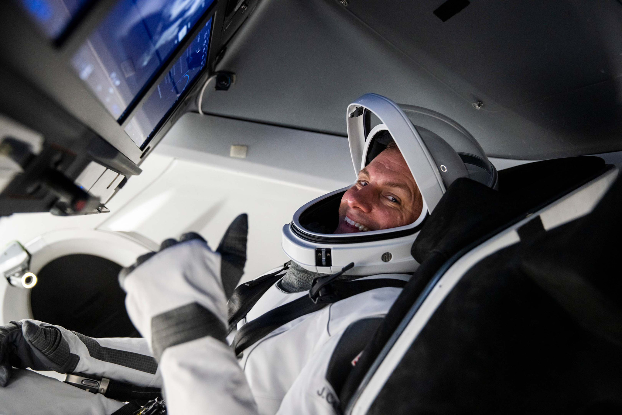 SpaceX Crew-5 Pilot Josh Cassada of NASA is pictured during a Crew Dragon cockpit training session at SpaceX headquarters in Hawthorne, California.