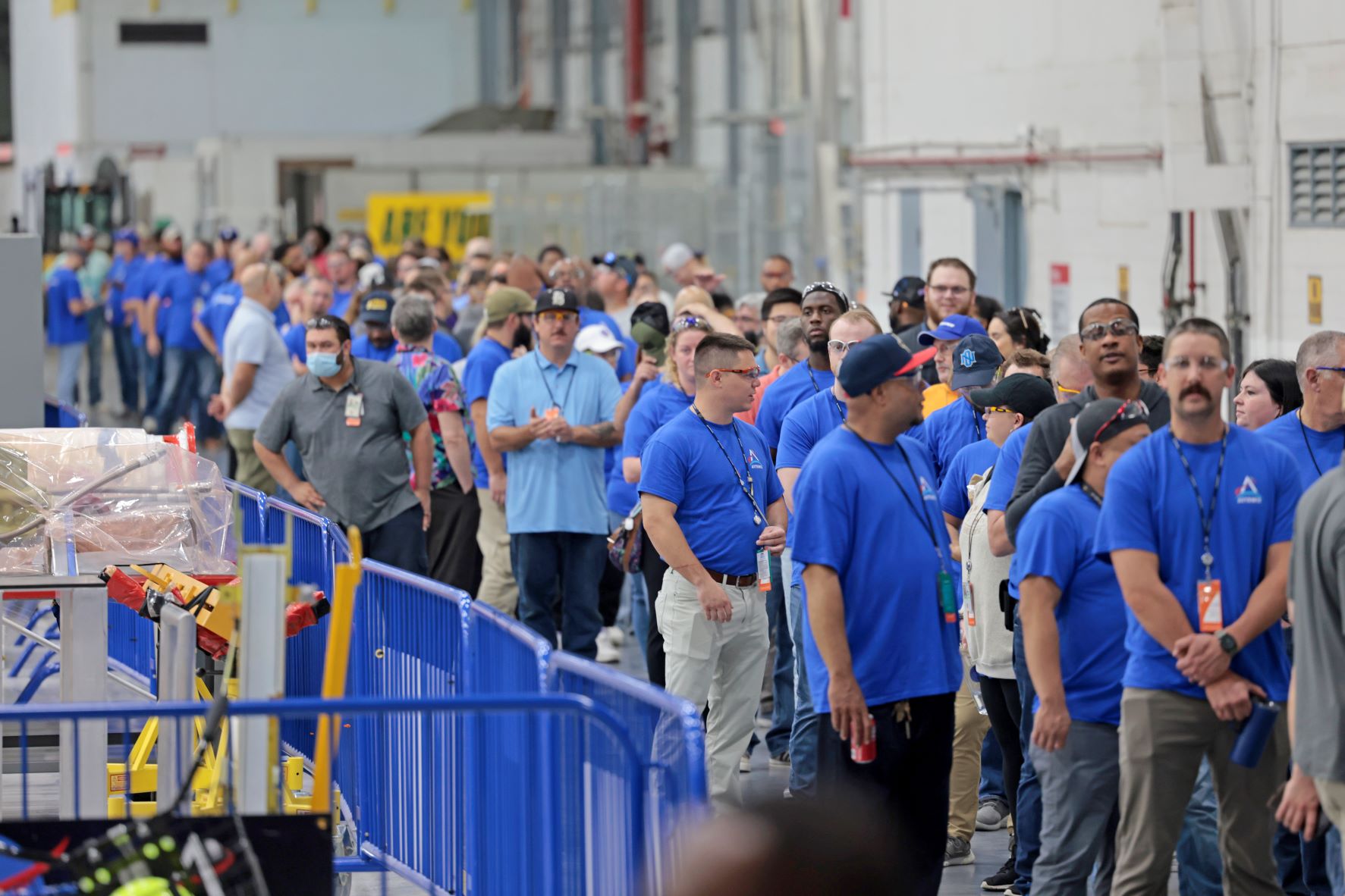 Team members at NASA’s Michoud Assembly Facility participate in an Artemis I launch party Aug. 29