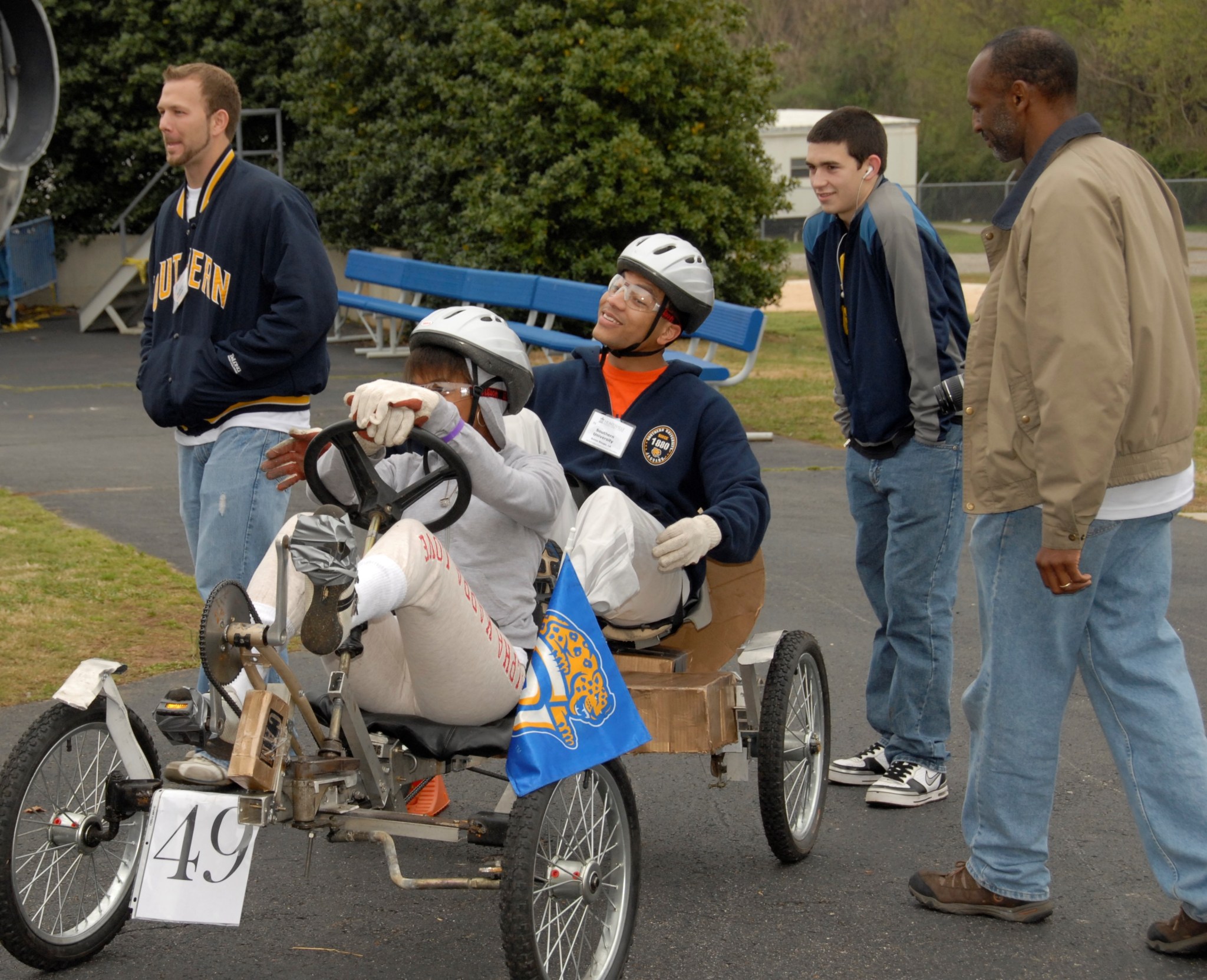 Students from Southern University, in Baton Rouge, Louisiana, ready a rover Nick Benjamin helped design for the 2008 Human Exploration Rover Challenge.