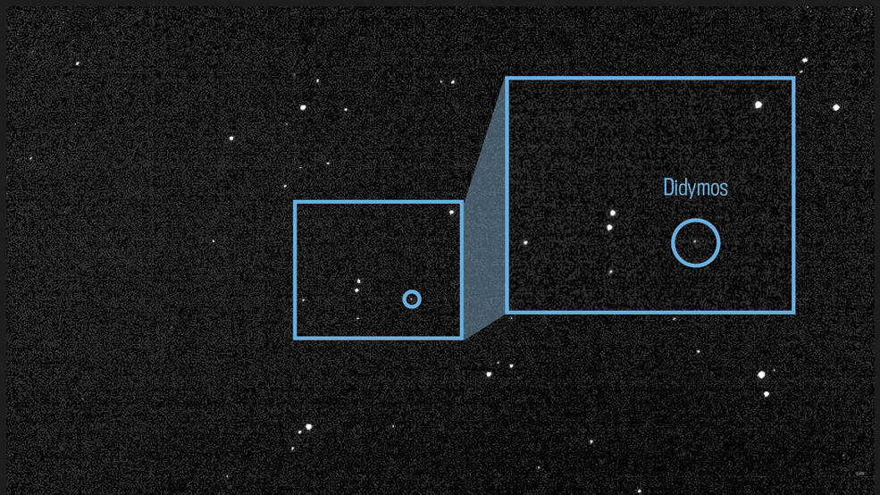 This image of the light from asteroid Didymos and its orbiting moonlet Dimorphos