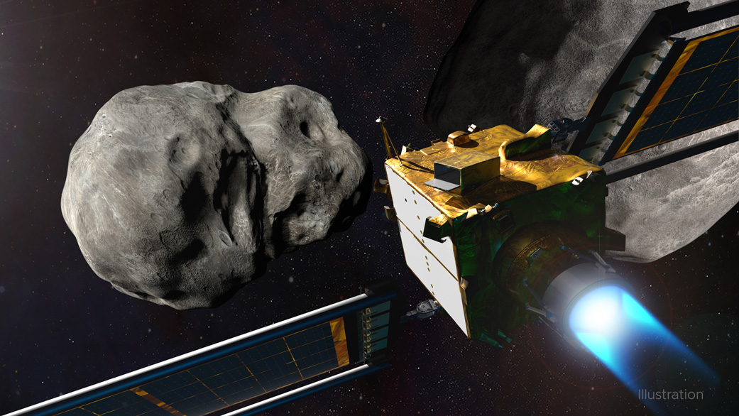 This illustration depicts NASA’s Double Asteroid Redirection Test (DART) spacecraft prior to impact