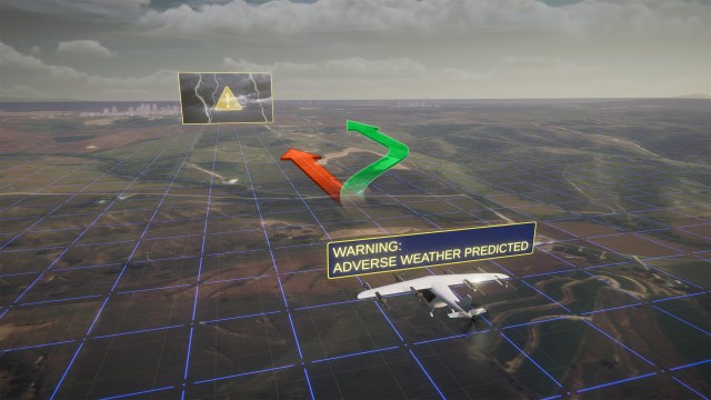 Artist illustration showing how to implement a Safety Re-Route due to adverse weather predicted.