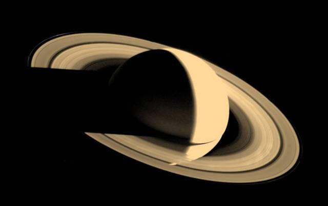 View of Saturn taken by Voyager 1 as it departed in November 1980.