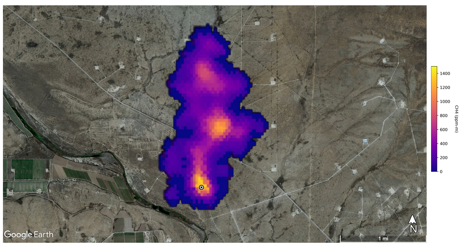 This image shows a methane plume 2 miles (3 kilometers) long that NASA’s Earth Surface Mineral Dust Source Investigation mission detected southeast of Carlsbad, New Mexico.