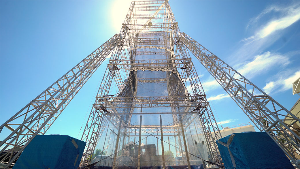 This drop tower at JPL includes a bow launch system