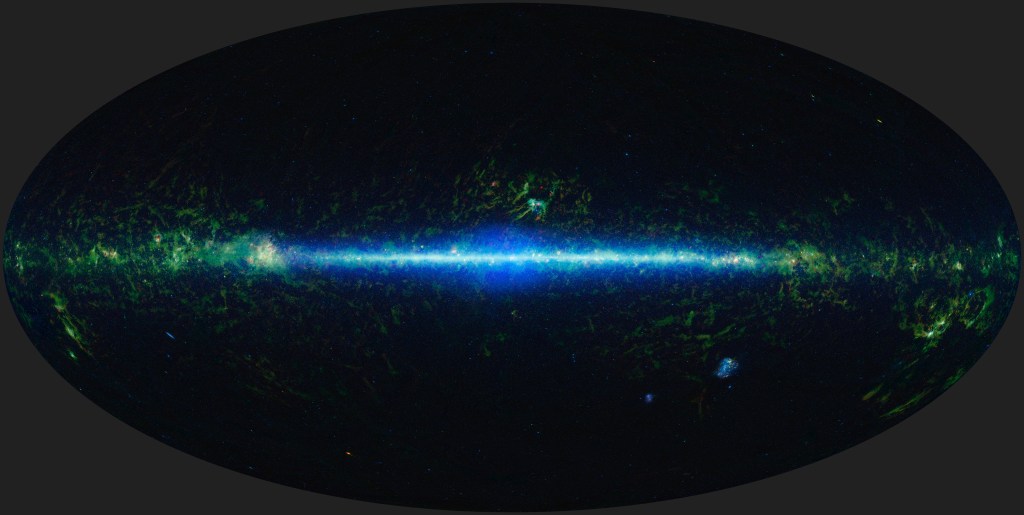 This oval-shaped mosaic is composed of images covering the entire sky, taken by the Wide-field Infrared Survey Explorer (WISE).