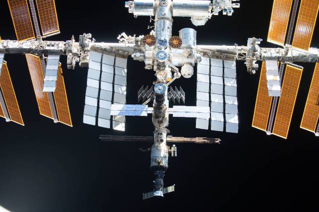 The International Space Station set against a black background