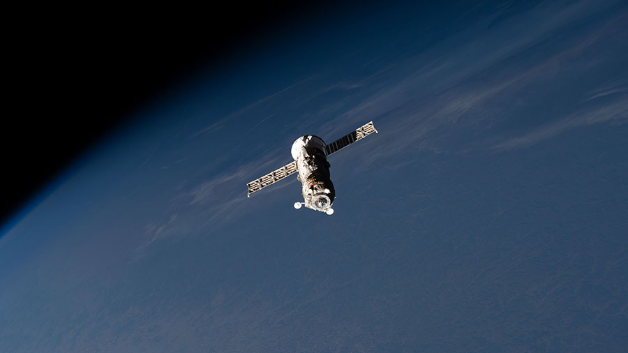 The trash-filled ISS Progress 80 cargo craft departs the space station on Oct. 23, 2022, to make way for the arrival of the ISS Progress 82 resupply ship.