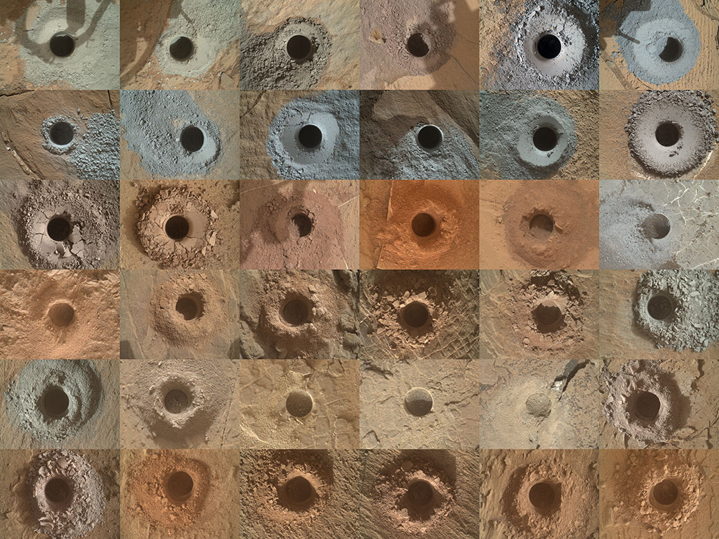 This grid shows all 36 holes drilled by NASA’s Curiosity Mars rover using the drill on the end of its robotic arm